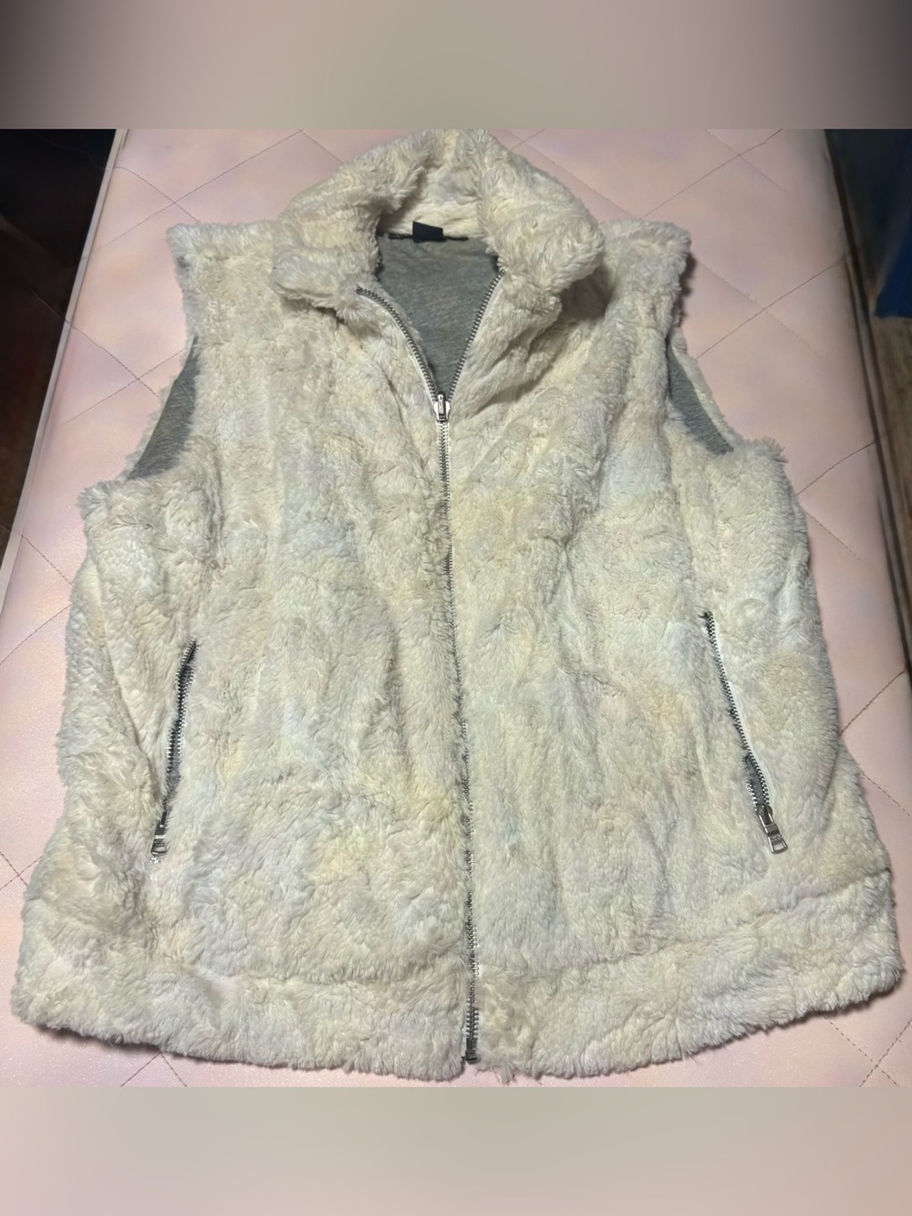 A/X Armani Exchange Reversible Faux Fur Vest Cream Gray
